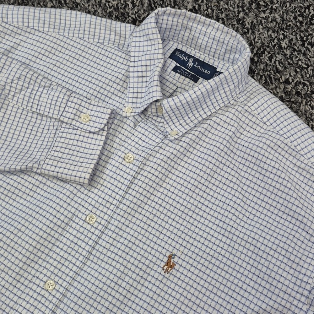 Ralph Lauren Blake Button Down Long Sleeve Shirt Mens Large Blue Check Flesh